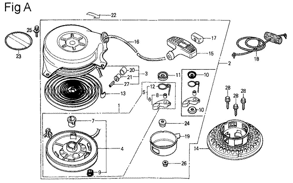 Fig-1 Diagram and Parts List for GV150K1 Type SMA Honda Engine