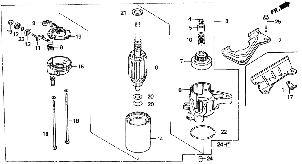 Starter Motor Diagram and Parts List for H1011R (Type  SA)(MZAW-6000001 - 6100000) Honda Lawn Mower