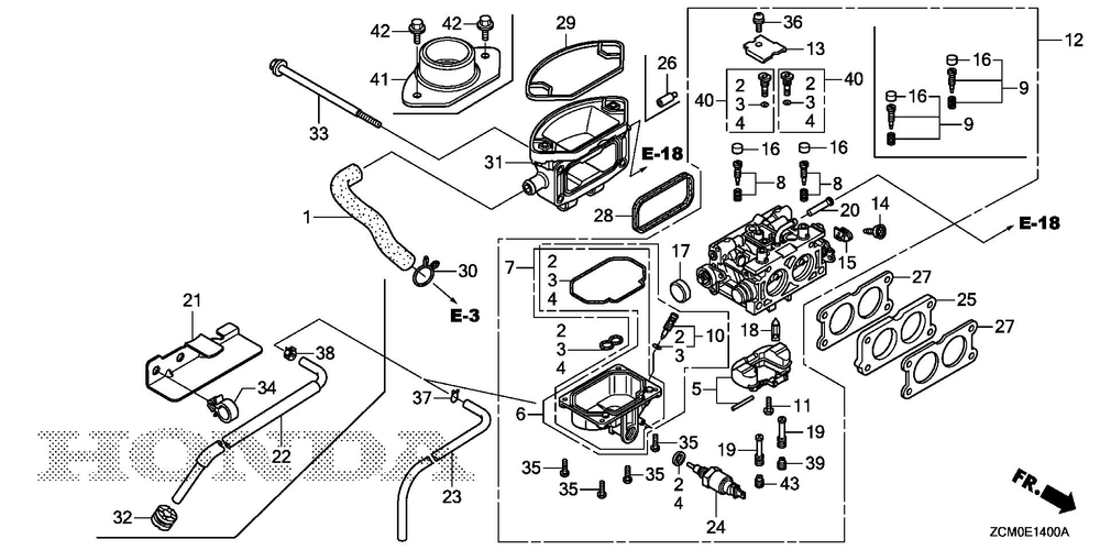 Carburetor (1) Diagram and Parts List for GX690RH (Type TXFC)(GCAPH-2000001-9999999) Honda Engine