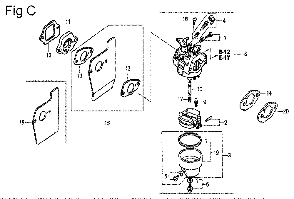 Fig-3 Diagram and Parts List for GSV190A Type A4G7 Honda Engine