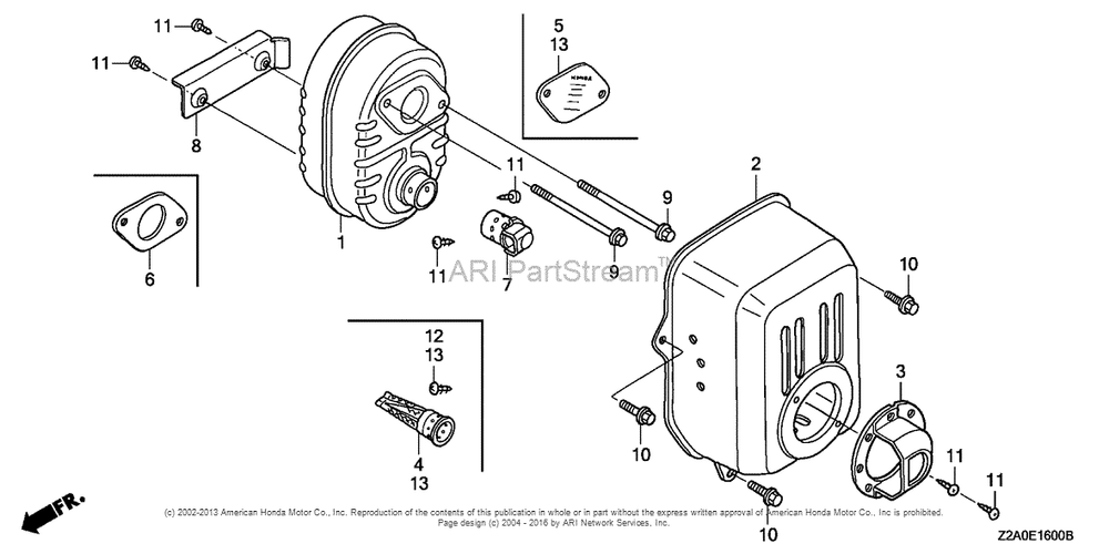 Muffler Diagram and Parts List for GS160LA (typeQHAF)(GCABA-1000001) Honda Engine