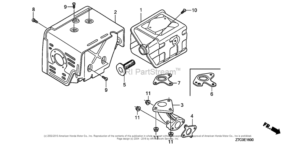 Muffler Diagram and Parts List for GX270UH (typeQXC9)(GCAGH-0000001) Honda Engine