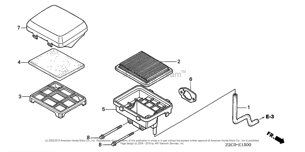 Air Cleaner Diagram and Parts List for GS190LA (typeQHAF)(GCACA-1000001) Honda Engine