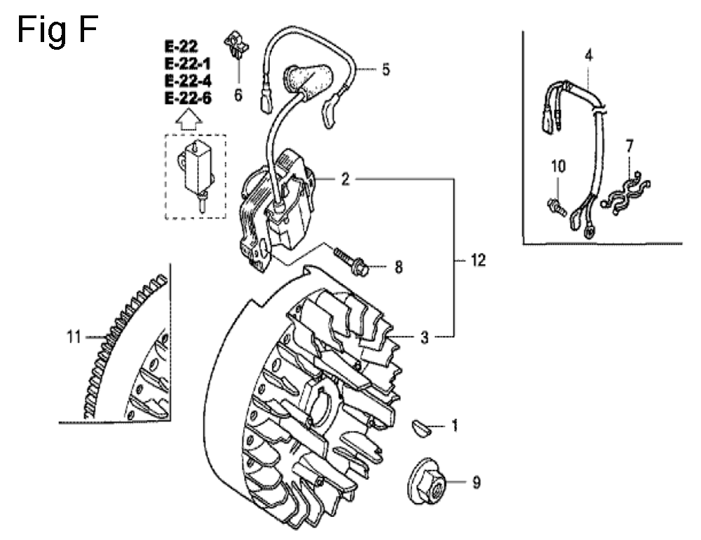 Fig-6 Diagram and Parts List for GC190A Type QHP7 Honda Engine