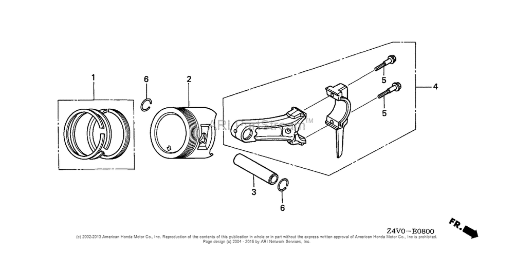 Piston Diagram and Parts List for GX200UT2 (typePXU)(GCBTT-1000001) Honda Engine