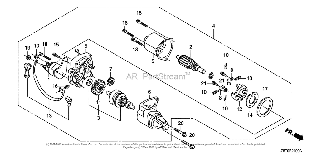 Starter Motor (1) Diagram and Parts List for GX340RT2 (typeQNB2)(GCBET-1000001) Honda Engine