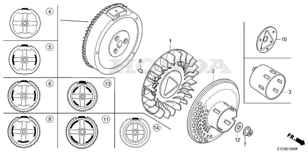 Flywheel Diagram and Parts List for GX390UT2 (Type  SCC/B)(GCBCT-1000001 - 3485996) Honda Engine