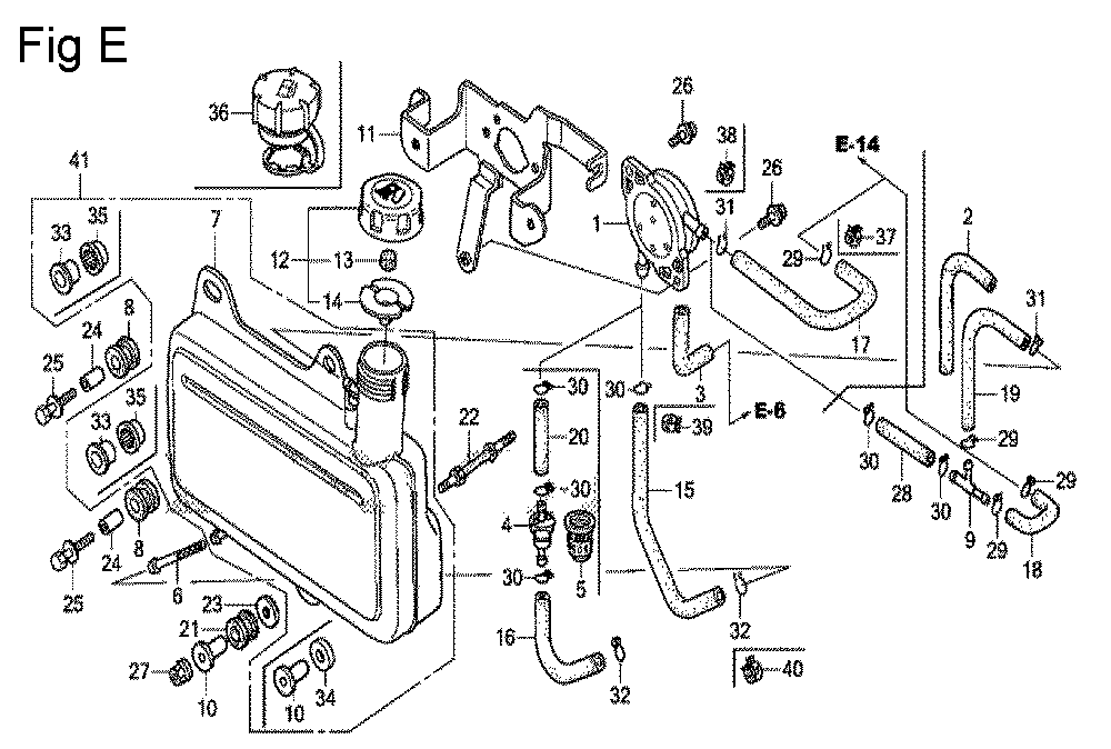 Fig-5 Diagram and Parts List for GS190A Type QBE Honda Engine