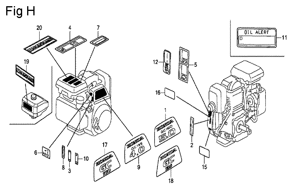 Fig-8 Diagram and Parts List for GC160 Type QHP7 Honda Engine
