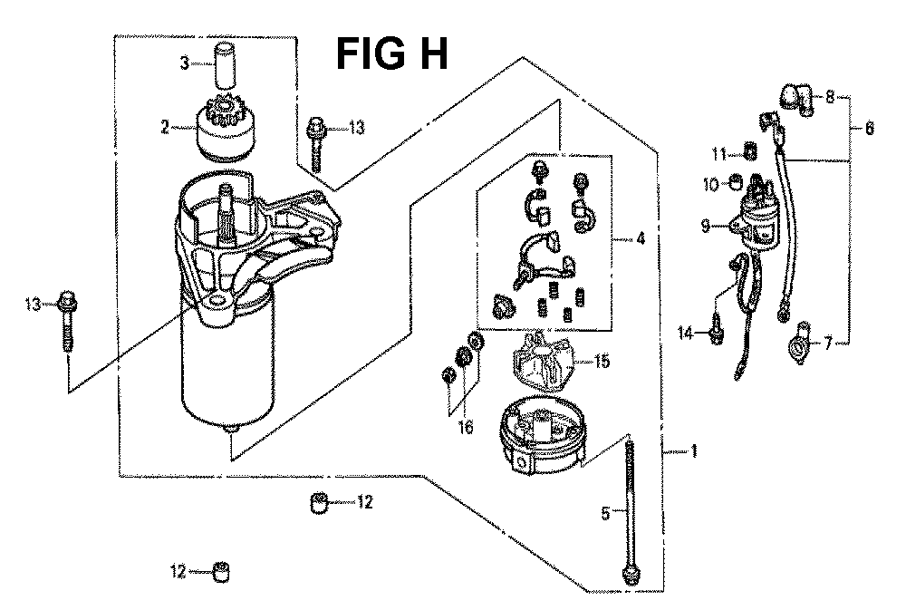 Fig-14 Diagram and Parts List for GXV340K2 Type DCA1 Honda Engine
