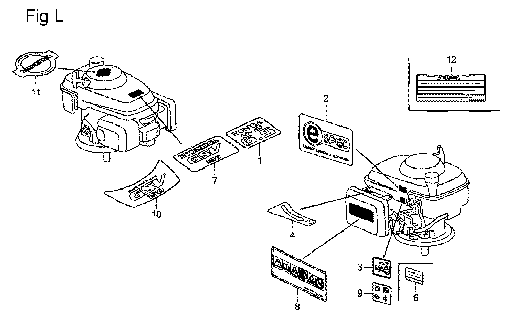 Fig-12 Diagram and Parts List for GSV190A Type A1C Honda Engine