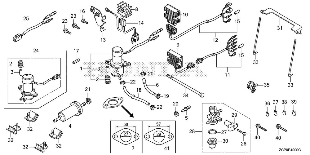Other Parts (Fuel Pump) (Regulator Rectifier) Diagram and Parts List for GX630RHX (Type TDCC)(GCAMH-2000001-9999999) Honda Engine