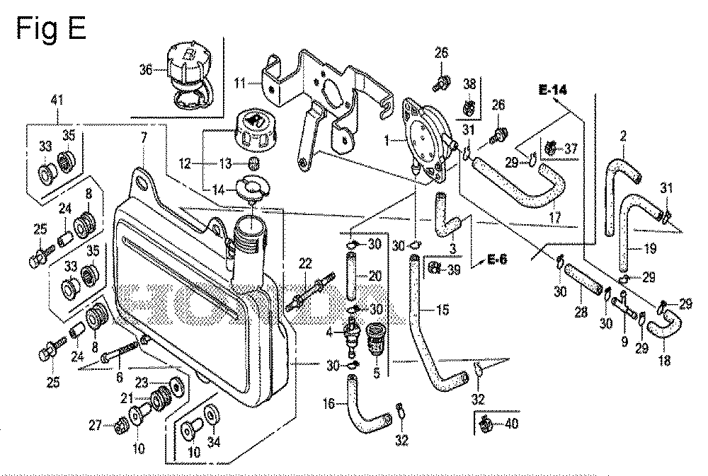 Fig-5 Diagram and Parts List for GS190A Type SBE6 Honda Engine