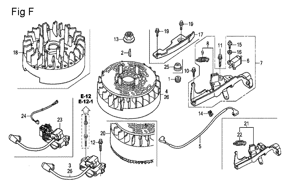 Fig-6 Diagram and Parts List for GCV190A Type A1AF Honda Engine