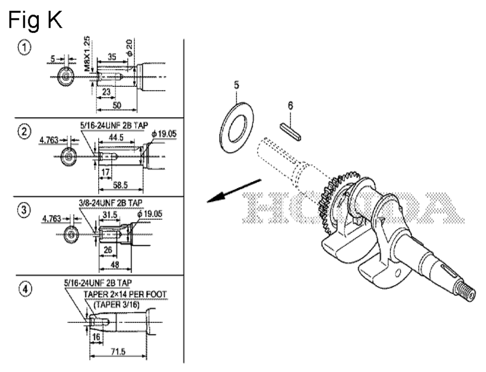 Fig-11 Diagram and Parts List for GS190A Type QBE5 Honda Engine