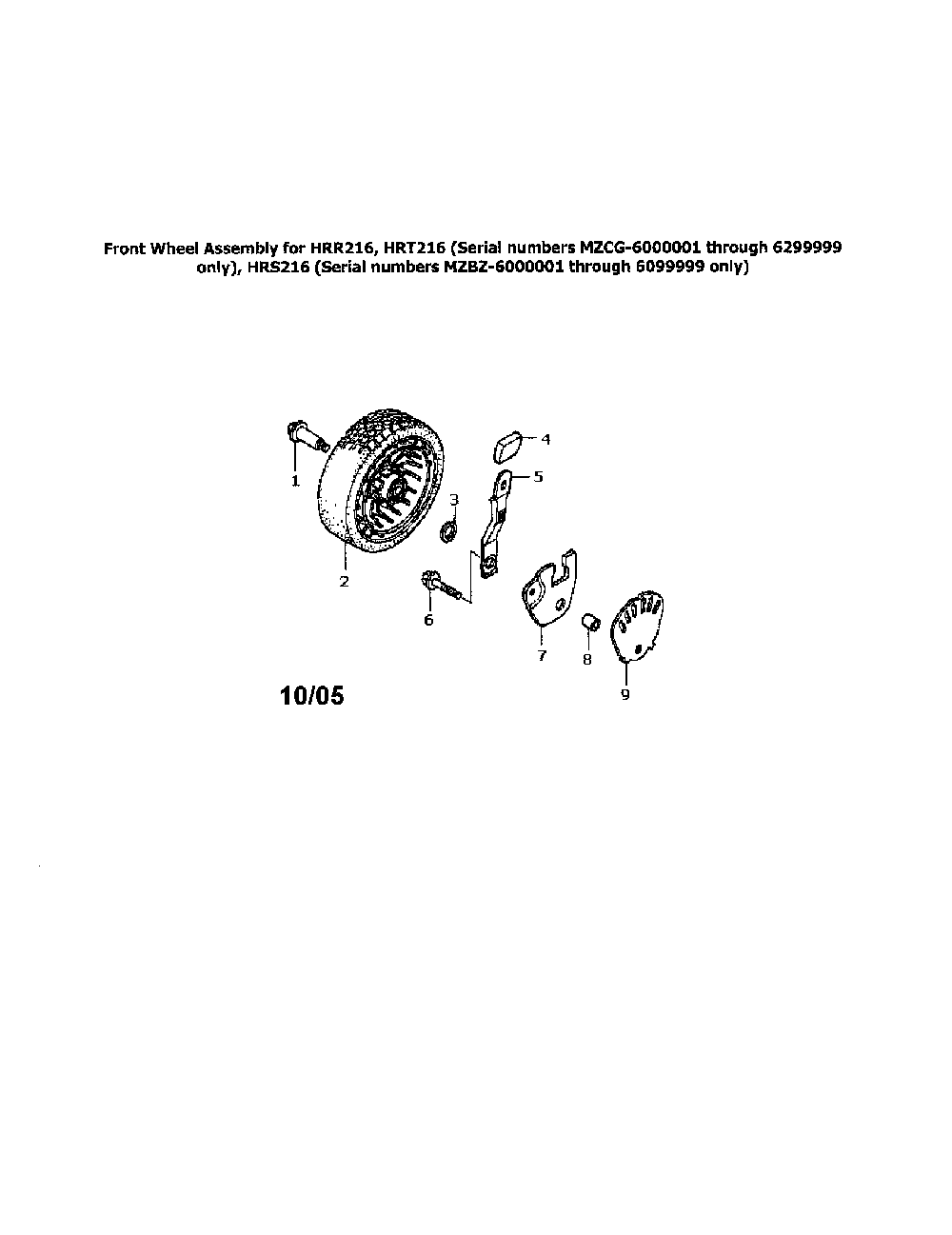 Front wheel assembly Diagram and Parts List for HRS216S3DA  Honda Lawn Mower
