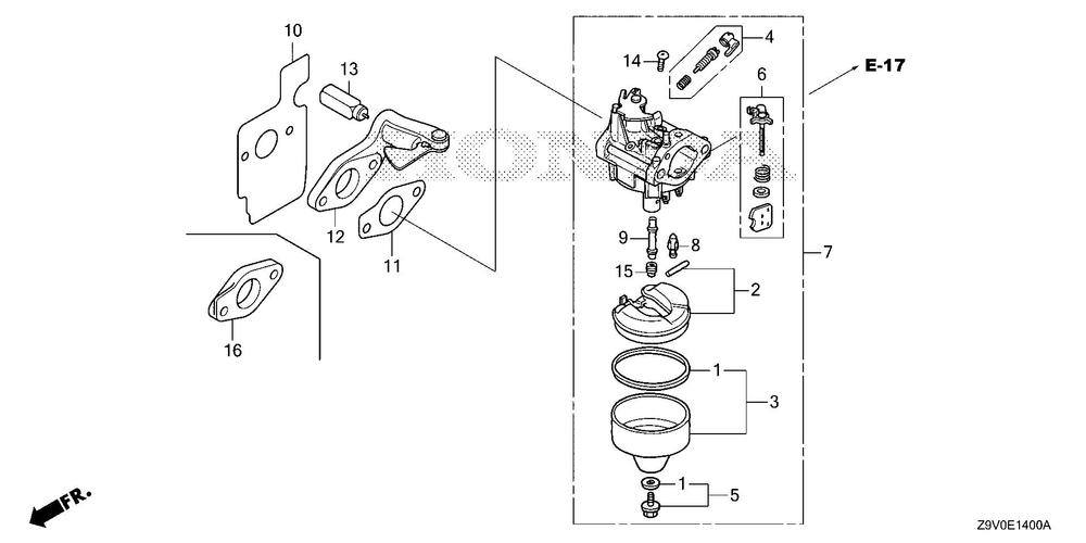 Carburetor Diagram and Parts List for GCV200LA (Type G5BR)(GJAVA-1000001-9999999) Honda Engine