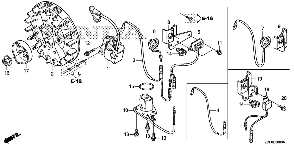 Flywheel - Ignition Coil Diagram and Parts List for GXH50UTX (Type QXB4)(GCBYT-2000001-9999999) Honda Engine