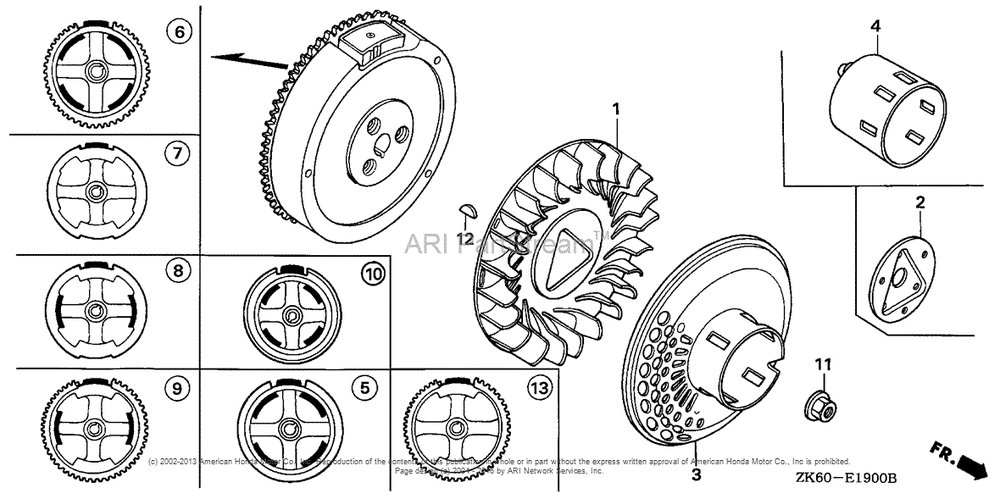 Flywheel (1) Diagram and Parts List for GX390K1 (typeQXC/A)(GCAA-3400001) Honda Engine