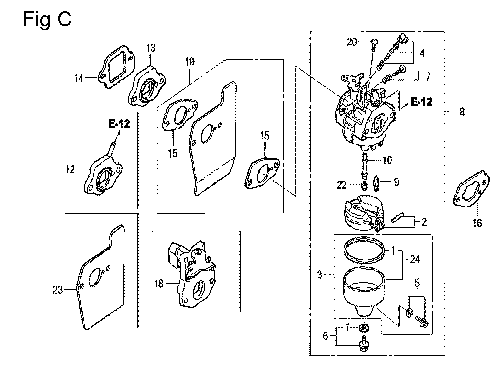 Fig-3 Diagram and Parts List for GCV160LA Type N7S1 Honda Engine