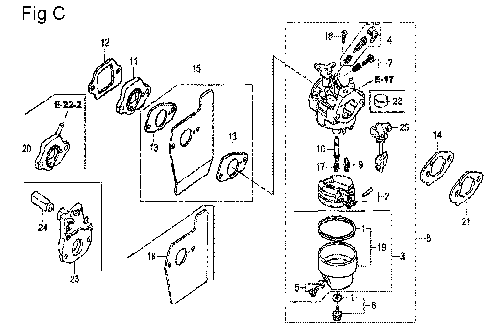 Fig-3 Diagram and Parts List for GCV190LA Type S3A Honda Engine