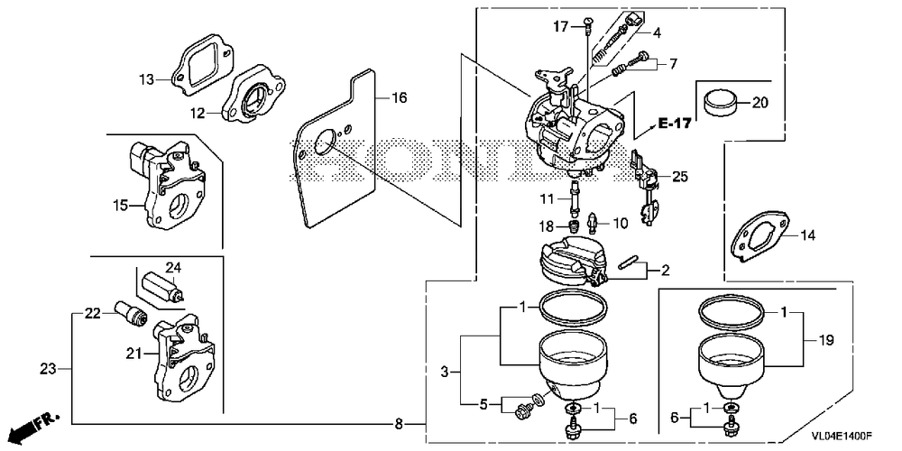 Carburetor Diagram and Parts List for HRR216K10 (Type  VLAA)(MZCG-1140001 - 1660000) Honda Lawn Mower