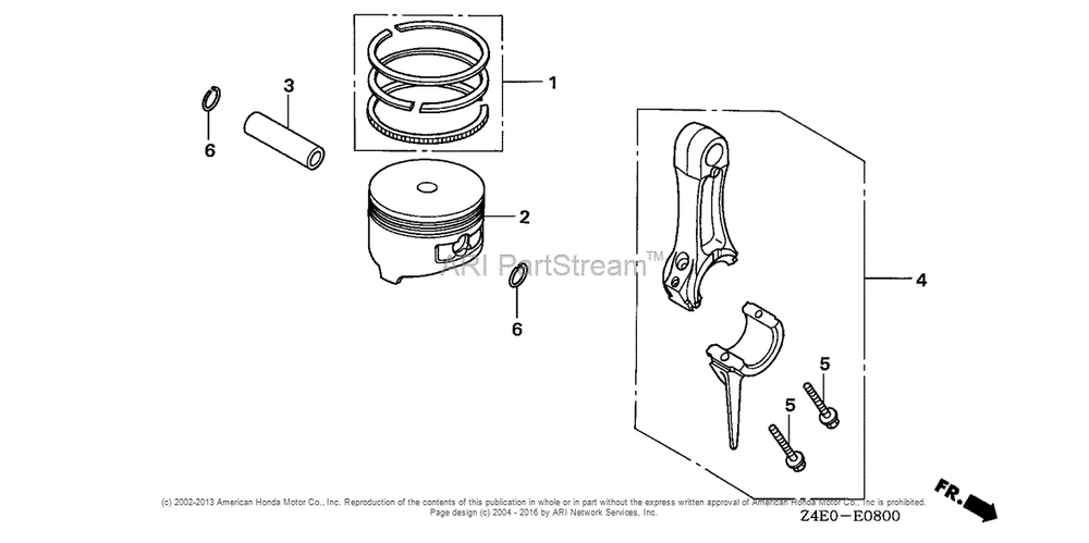 Piston + Connecting Rod Diagram and Parts List for GX100U (typeKRB5)(GCAGK-1000001) Honda Engine