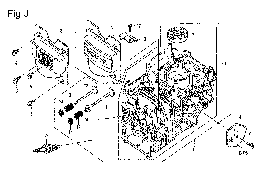 Fig-10 Diagram and Parts List for GCV160A Type E1A2 Honda Engine