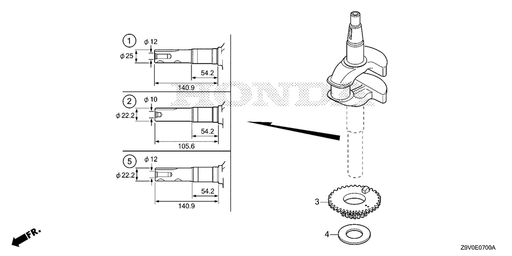 Crankshaft Diagram and Parts List for GCV200LA (Type G5BR)(GJAVA-1000001-9999999) Honda Engine