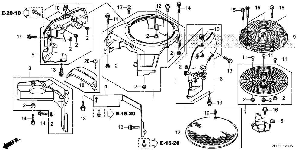 Fan Cover Diagram and Parts List for GXV800IRH (Type QYX4)(GJALH-1000001-9999999) Honda Engine
