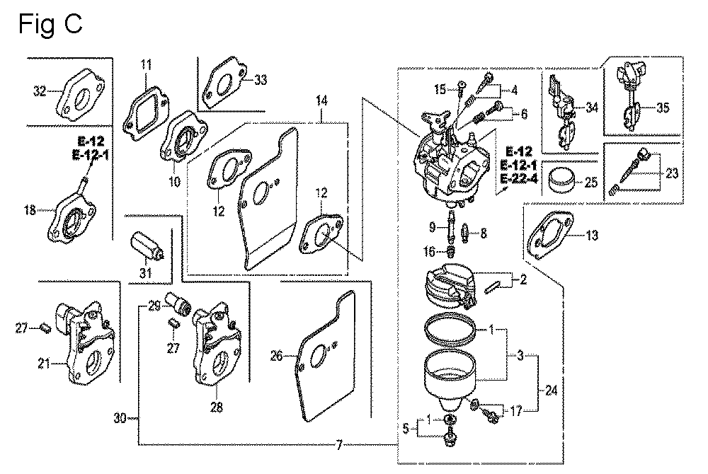 Fig-3 Diagram and Parts List for GCV160A Type A1A Honda Engine