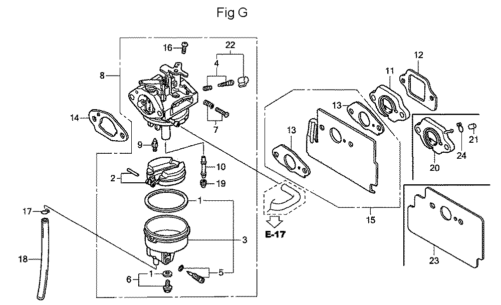Fig-7 Diagram and Parts List for GC160A Type PHA Honda Engine