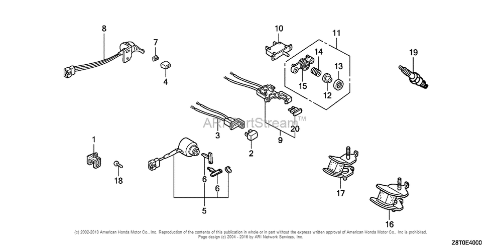 Other Parts (Combination Switch) Diagram and Parts List for GX340RT2 (typeVWE)(GCBET-1000001) Honda Engine