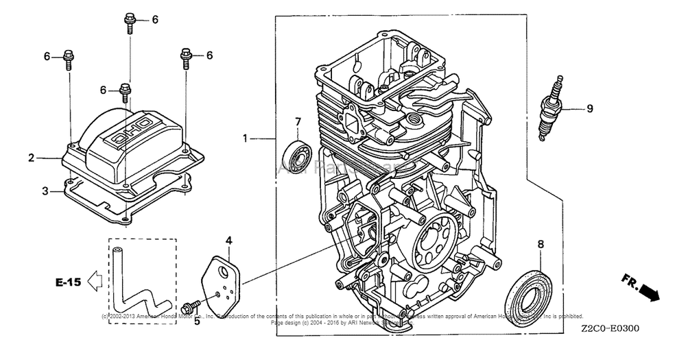 Cylinder Barrel Diagram and Parts List for GS190LA (typeQHAF)(GCACA-1000001) Honda Engine