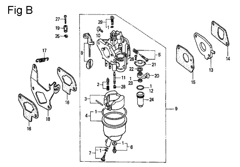 Fig-2 Diagram and Parts List for G100K2 Type MMB Honda Engine