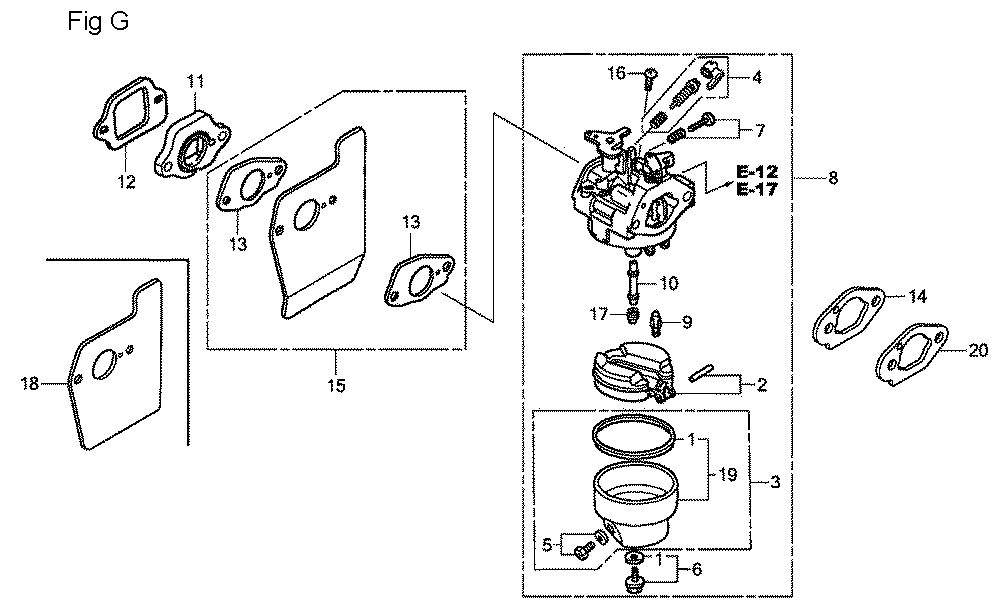 Fig-7 Diagram and Parts List for GSV190A Type A1A Honda Engine