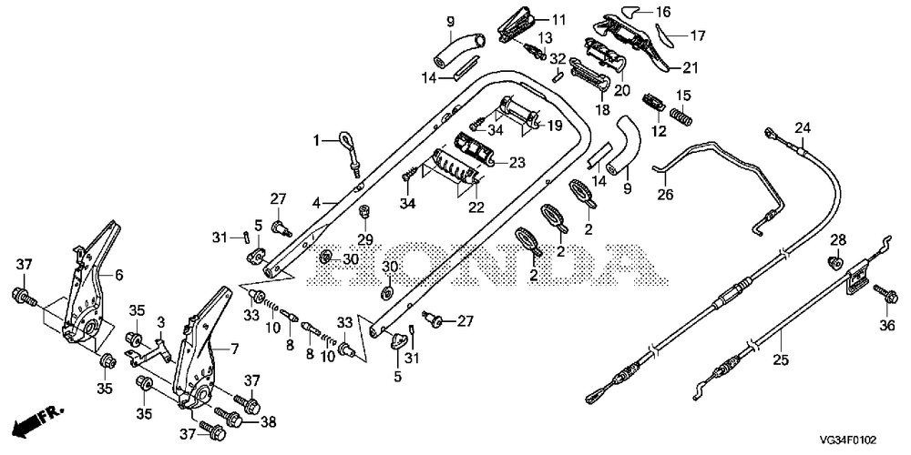 Handlebar (3) Diagram and Parts List for HRS216K6 (Type  VKAA)(MZBZ-1000001 - 9999999) Honda Lawn Mower