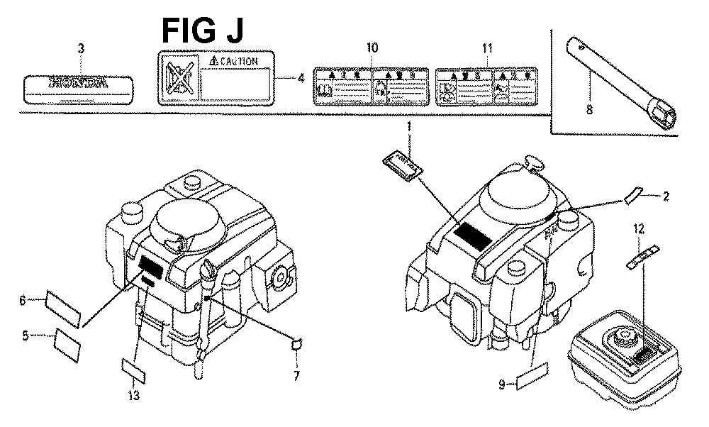 Fig-12 Diagram and Parts List for GXV340K2 Type DCA Honda Engine