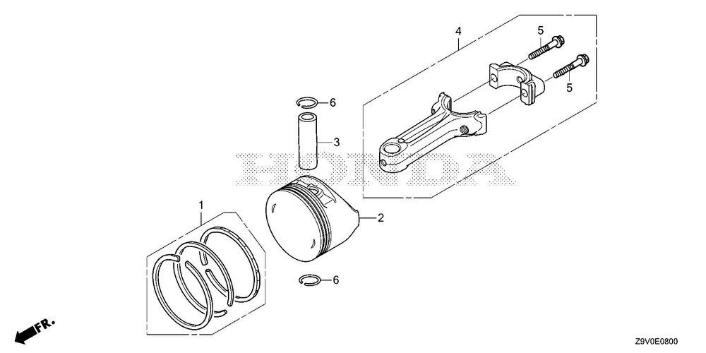 Piston - Connecting Rod Diagram and Parts List for GCV200LA (Type G5BR)(GJAVA-1000001-9999999) Honda Engine