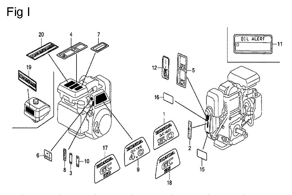 Fig-9 Diagram and Parts List for GC160 Type VX Honda Engine
