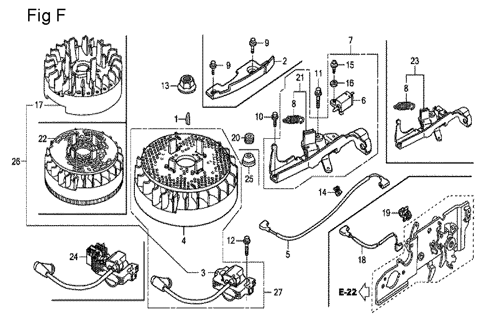 Fig-6 Diagram and Parts List for GCV160A Type S1M Honda Engine
