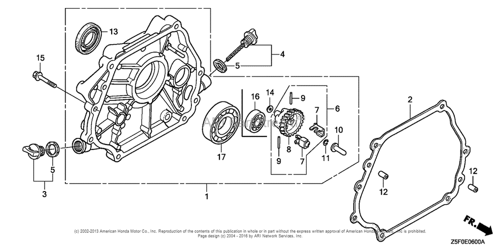 Crankcase Cover (1) Diagram and Parts List for GX240U2 (typeQA2)(GCBPK-1000001) Honda Engine