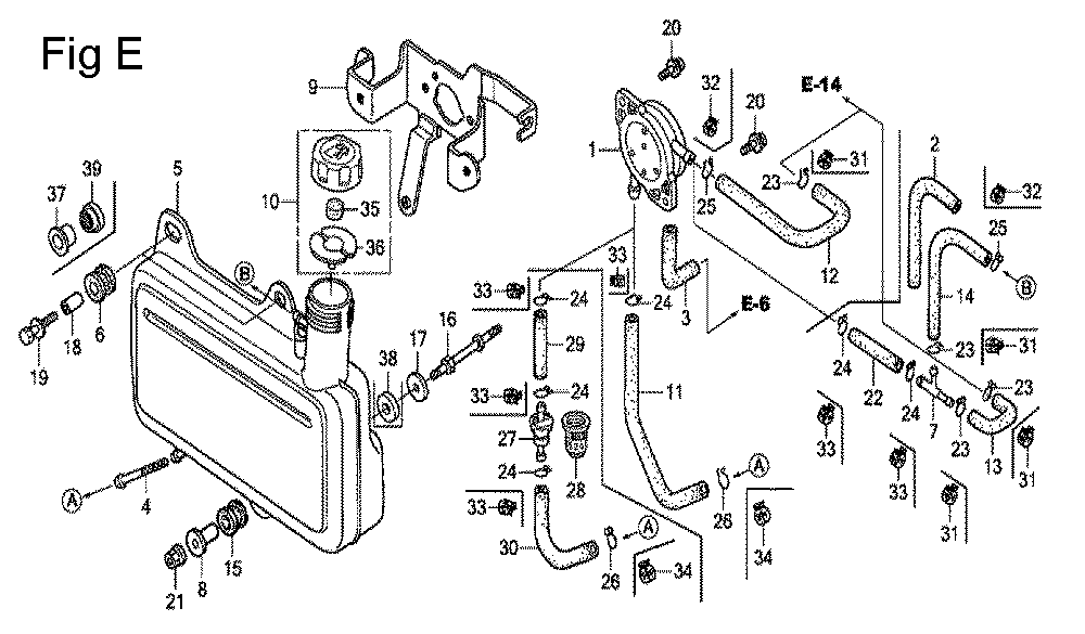 Fig-5 Diagram and Parts List for GC160A Type VXR Honda Engine