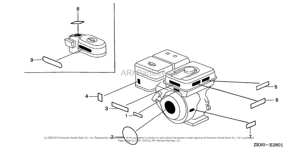 Label (2) Diagram and Parts List for GX390K1 (typeQXC/A)(GCAA-3400001) Honda Engine