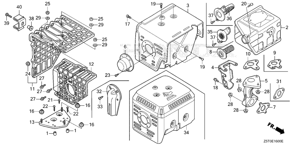 Muffler (1) Diagram and Parts List for GX390UT2 (Type  LX2/A)(GCBCT-3000001 - 3485996) Honda Engine