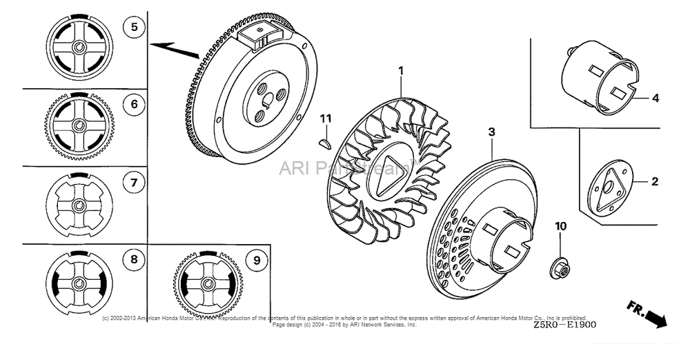 Flywheel Diagram and Parts List for GX390U2 (typeSXE4)(GCBHK-1000001) Honda Engine