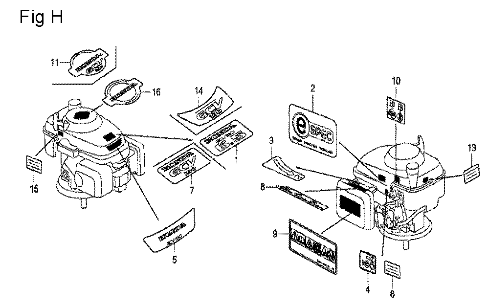 Fig-8 Diagram and Parts List for GCV190A Type N5AF Honda Engine
