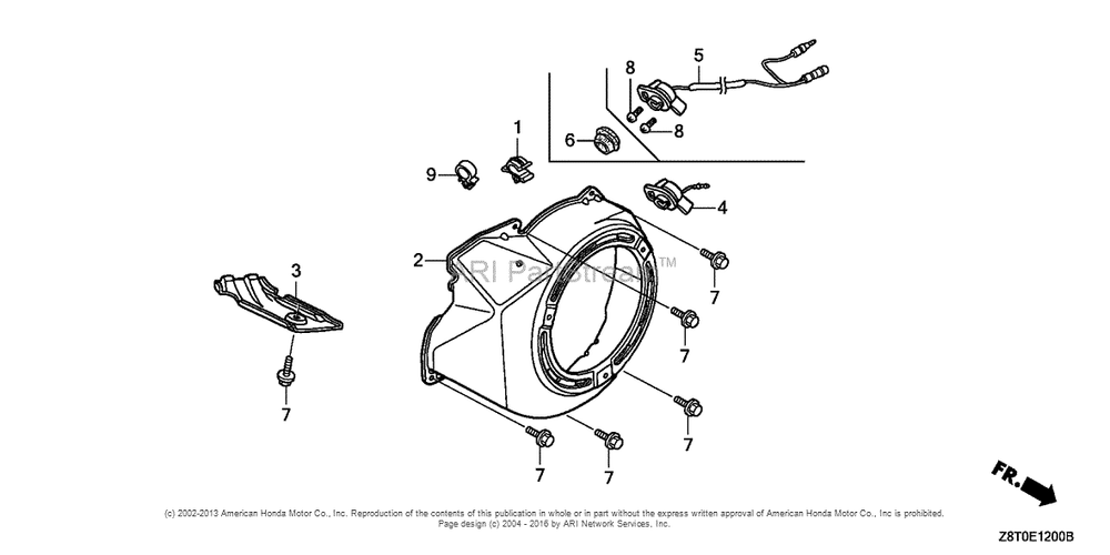 Fan Cover (1) Diagram and Parts List for GX340UT2 (typePKT2)(GCBET-1000001) Honda Engine