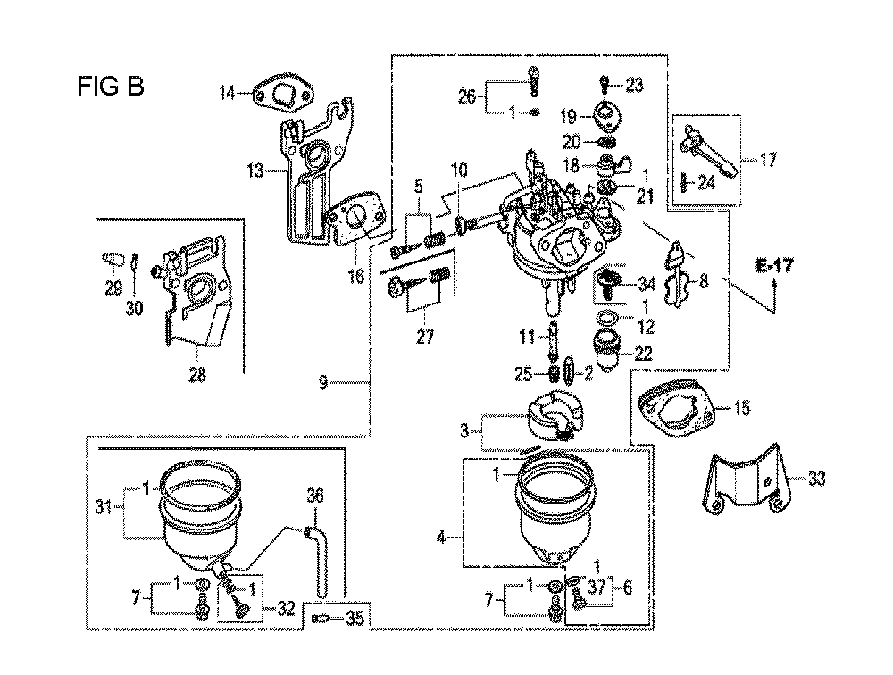 Fig-2 Diagram and Parts List for GX120T1 Type VXBR Honda Engine