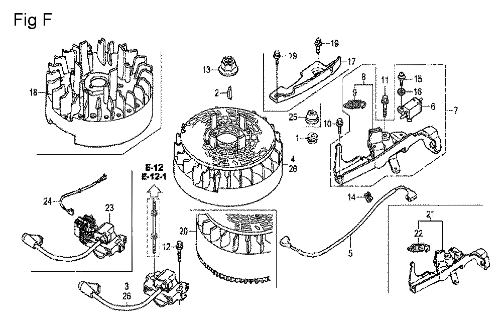 Fig-6 Diagram and Parts List for GCV190A Type R1A Honda Engine